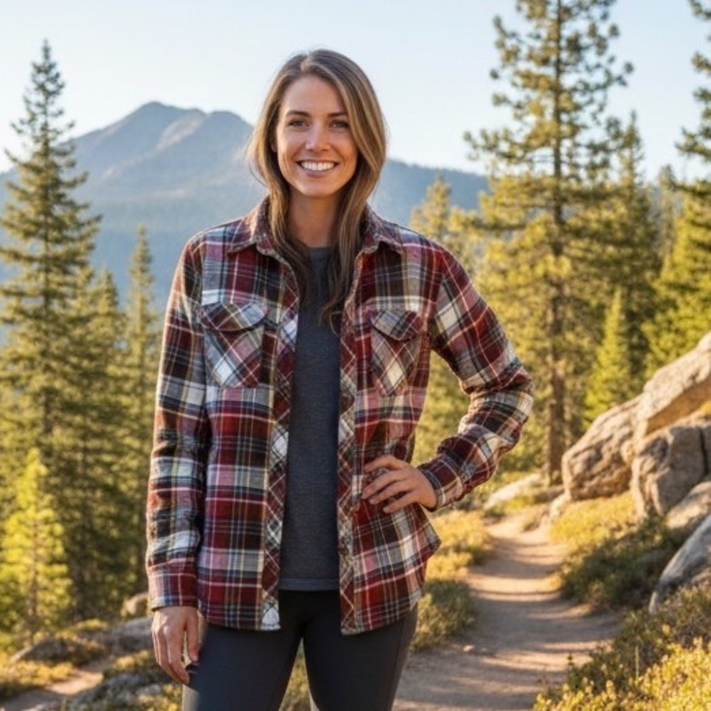 Duluth Trading Co Women Free Swingin Plaid Flannel Shirt Long Sleeve Red XL